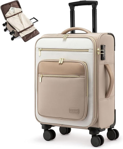 LOVEVOOK Carry on Suitcase 22x14x9 Airline Approved,20 inch Lightweight Waterproof Suitcases with 360° silent swivel wheels, TSA Lock and Compartment, Large Capacity travel Suitcase Beige khaki