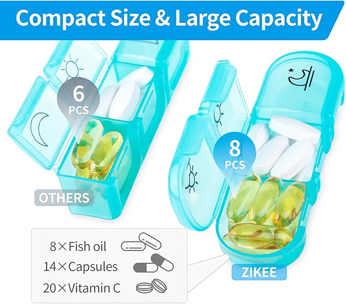 ZIKEE Weekly Pill Organizer 3 Times a Day, Compact Pill Box 7 Day with Roomy Pill Case and Sturdy Design for Managing Your Vitamins, Fish Oils, Supplements and Medications