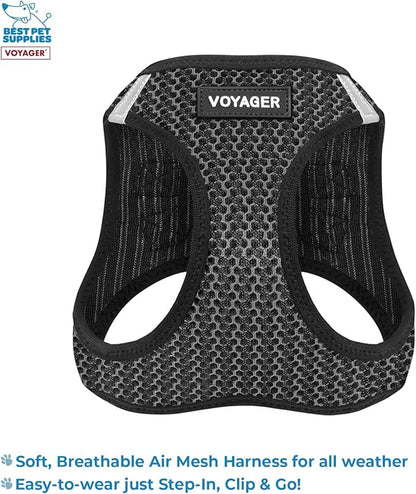 Voyager Step-in Air All Weather Mesh Harness and Reflective Dog 5 ft Leash Combo with Neoprene Handle, for Small, Medium and Large Breed Puppies by Best Pet Supplies - Gray (2-Tone), M (Pack of 2)