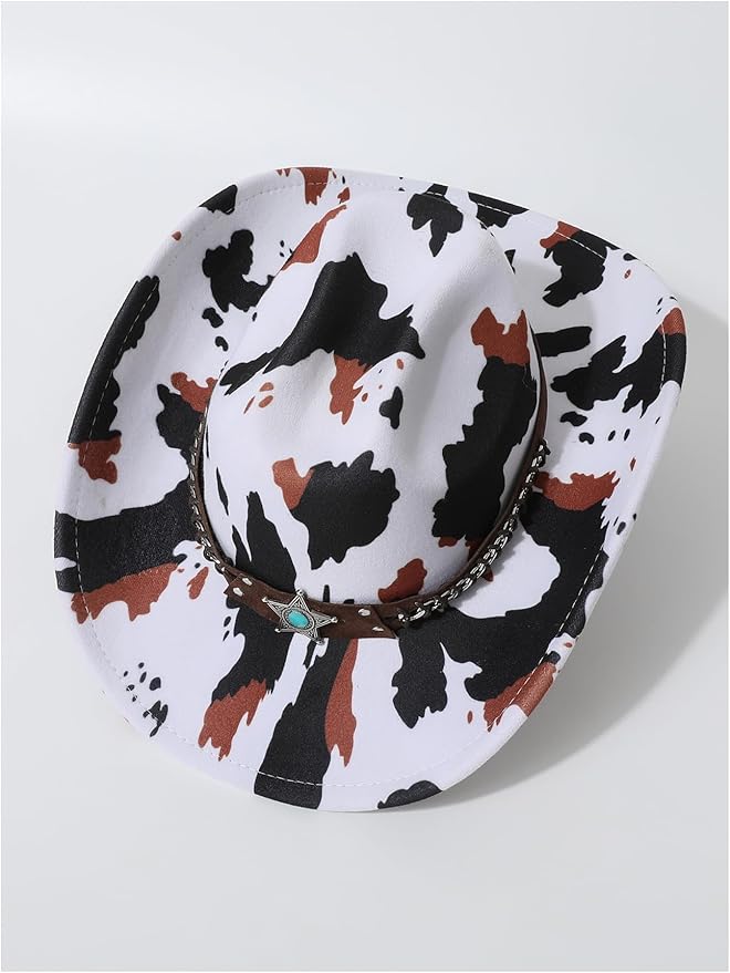 WDIRARA Women's Cowboy Hat Cow Print Western Cowgirl Hats Travel Vacation