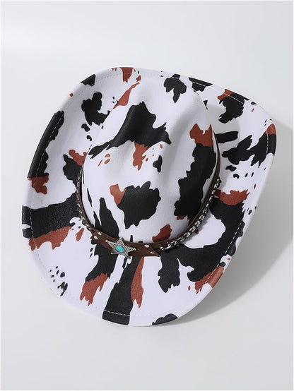 WDIRARA Women's Cowboy Hat Cow Print Western Cowgirl Hats Travel Vacation