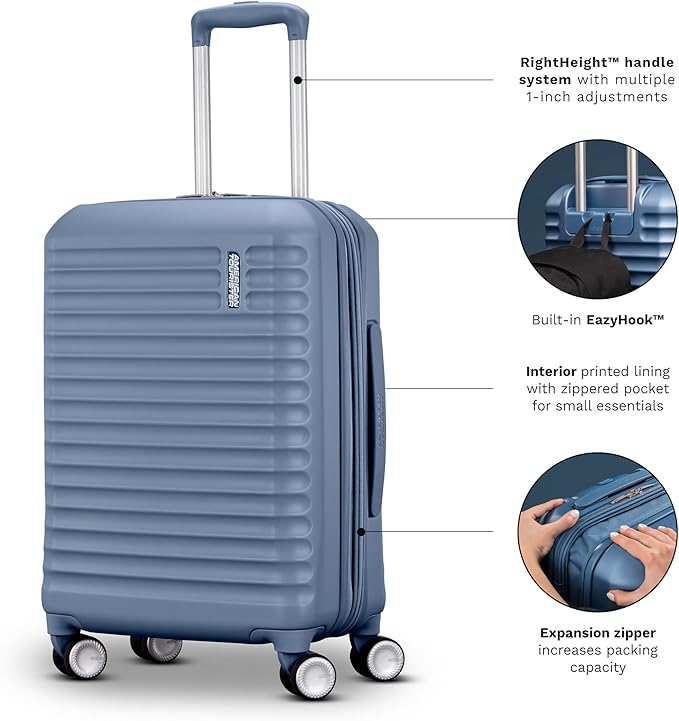 American Tourister Stratum 3.0 Medium 24-Inch Spinner, Airline Approved, Durable Hardside Luggage, Expands 1.5", RightHeight™ Adjustable Handle, Surrel Green