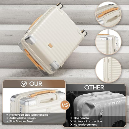 Joyway Carry On Luggage, 20 IN Suitcase Hardside Checked with TSA Lock (Cream, 20'')