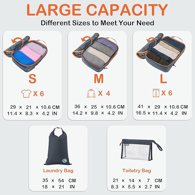 Cipway Compression Packing Cubes, Ultralight Luggage Organizer Bags with Laundry Bags and Clear Toiletries Bag, Travel Essentials for Carry on Suitcase (6 Piece,Gray)