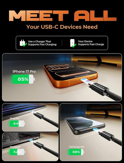 LISEN USB C to USB C Cable, 5-Pack [3.3/3.3/6.6/6.6/10FT] for iPhone 17 Charger Cord, 60W C to C Cable Fast Charging for iPad, iPhone 17 Air 16 15 Pro Max, Samsung Z Flip 7/S25/S24 USBC to USBC Cable