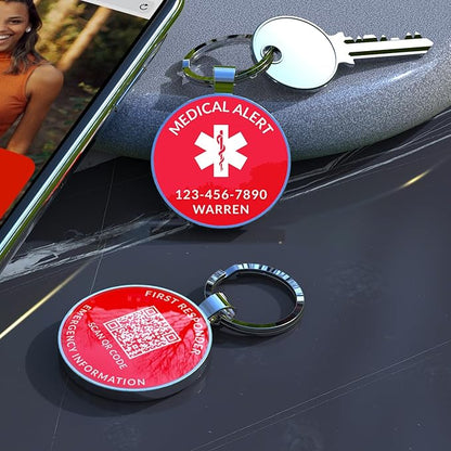 DISONCARE QR Code Medical Alert Tag, Custom Medical ID with Online Profile for Emergency Contact & Health Info – For Allergies, Diabetes, Autism & More(Red)