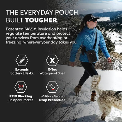 PHOOZY Orion Insulated Tech Bag For Travel - NASA Insulation Protects Your Phone, AirPods and Other Devices. Weatherproof X-Tech Shell with RFID Blocking Pocket for Complete Protection (BLACK CAMO)