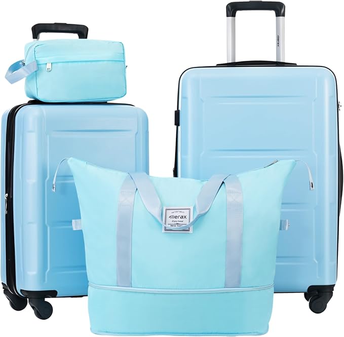 Merax Luggage Sets 4 Piece Suitcase Set, Expandable Hardside 20 IN & 24 IN Suitcase Set with Duffel Bag, Lightweight Travel Luggage with Spinner Wheels and TSA Lock(Light Blue)