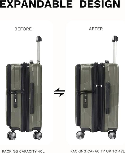 20 inch Carry On Luggage Expandable Top Opening/Clamshell Opening, TSA Approved Carry On Luggage Hard Shell Suitcases, Lightweight Away Carry On Suitcases, Grey