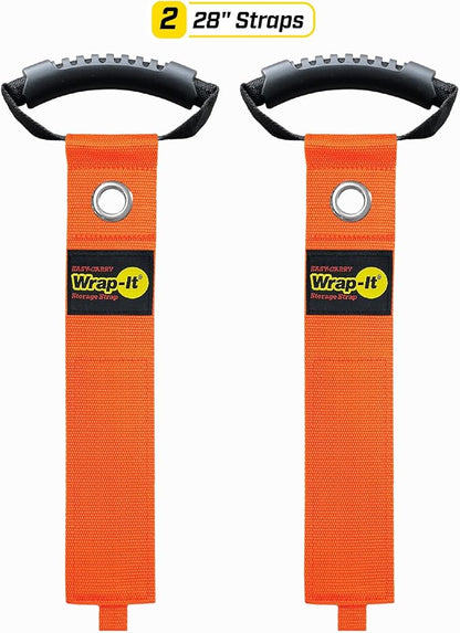 Easy-Carry Wrap-It Storage Straps - 28” (2-Pack) Blaze Orange with Grommet - Heavy Duty Wrap It Storage Straps and Extension Cord Wrap for Water Hose Storage