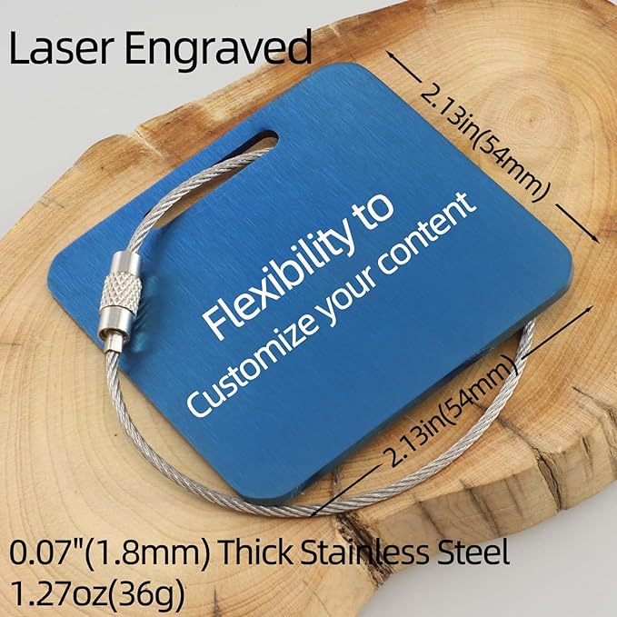 Durable Personalized Luggage Tags for Suitcases,Cruise Essentials Travel Tags for Luggage,Travel Bag Labels,Travel Essentials Heavy-Duty Stainless Steel Blue Square Suitcases Tags no icon