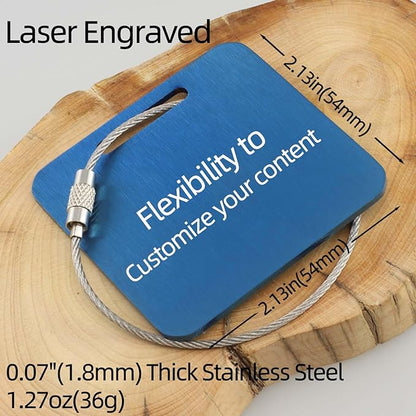 Durable Personalized Luggage Tags for Suitcases,Cruise Essentials Travel Tags for Luggage,Travel Bag Labels,Travel Essentials Heavy-Duty Stainless Steel Blue Square Suitcases Tags no icon