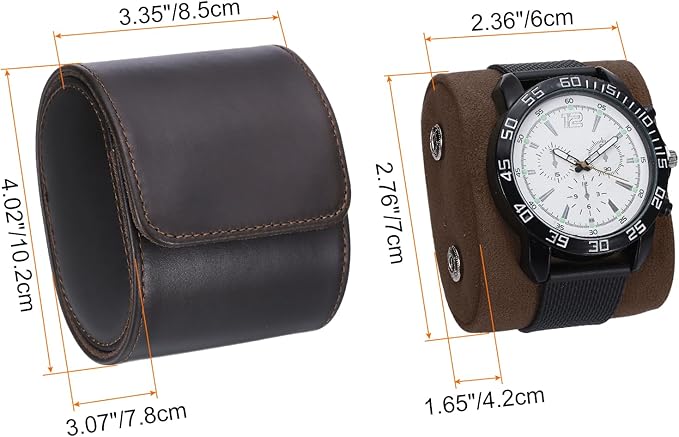 HARFINGTON Watch Roll Travel Case Single Slot Portable Leather Watch Case for Men and Women, Watches Storage Organizer with Removable Pillows for Traveling, Display, Home Storage, Light Brown