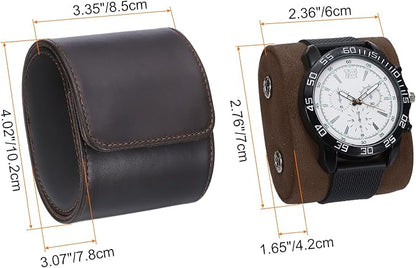HARFINGTON Watch Roll Travel Case Single Slot Portable Leather Watch Case for Men and Women, Watches Storage Organizer with Removable Pillows for Traveling, Display, Home Storage, Light Brown