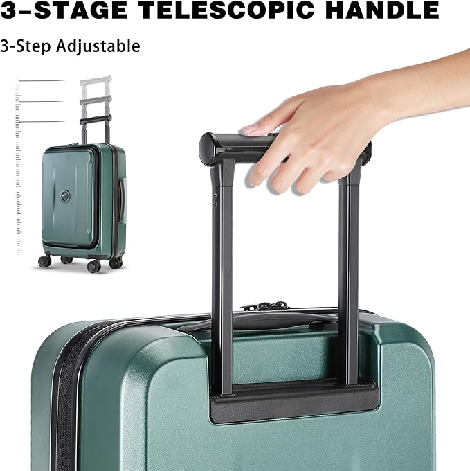 Carry On Luggage with Front Pocket & USB Port, PC Hardside 20 Inch luggage with Spinner Wheels & Built-in TSA Lock, Durable Lightweight Rolling Suitcase, Carry-On 20-Inch, Green