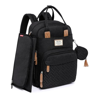 RUVALINO Diaper Bag Backpack, Multifunction Travel Pack Maternity Baby Changing Bags, Large Capacity, Waterproof, Black