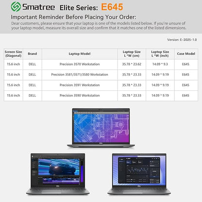 Smatree Laptop Sleeve for 15.6 inch DELL 15 DC15250/DC15255, for 15.6 inch DELL Precision 3591/3590/3581/3580/3571/3570 Workstation, Case with Accessory Pocket, Patented Super-Corner Design(E645)