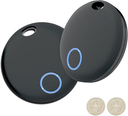 Air Tracker, Key Finder Compatible for Both iOS and Android, Bluetooth Smart Tag with Holder for Keys, Luggage, Suitcases, Pets, Dog Cat Collar, Worldwide Tracking Tag 2 Pack, Black