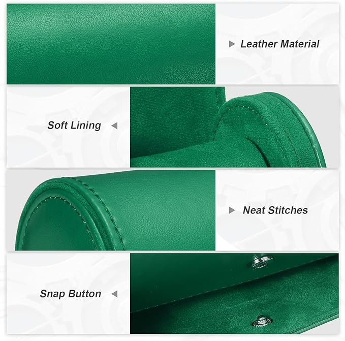PATIKIL Watch Roll Travel Leather Case, Portable 3 Watch Roll Box with Pillow for Men Women Home Storage Display Gift Storaging Organizer, Green