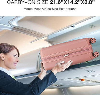 Kono Small 20 Inch Expandable Carry On Luggage with Quiet Spinner Wheels & TSA Lock, Scratch and Drop Resistant PC+ABS Hardside 22x14x9 Airline Approved Suitcase, Nude/Rose Gold