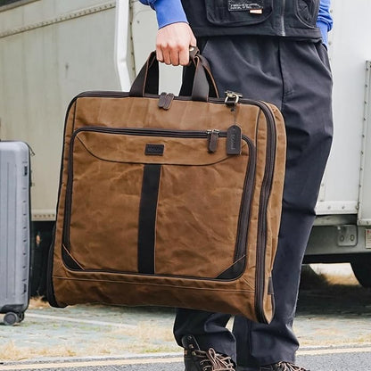 Polare Waxed Canvas Full Grain Leather Trim Garment Carry on Bag for Business Travel, Waterproof Hanging Suit Luggage Bag Wrinkle-Free Suit Cover with YKK Zipper and Shoulder Strap