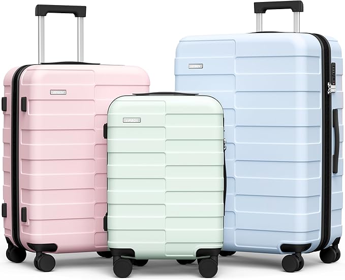 Luggage Sets 3 Piece (3-YEARS VIP SERVICE) Hardside Expandable Ultra Durable 100% PC Lightweight Carry On Family Travel Suitcase Set with TSA Lock Spinner Wheels, 3in1 Macaron Colors Set (BPG)