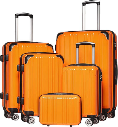 Coolife Luggage Expandable(only 28") Suitcase PC+ABS Spinner 20in 24in 28in Carry on (orange new, 5 piece set)