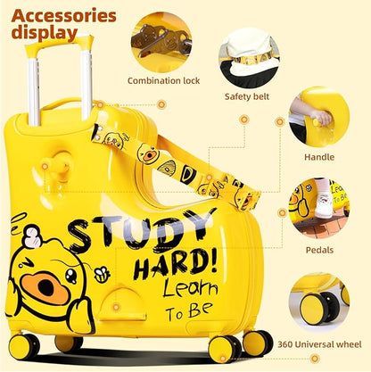 Kids' Lightweight Ride on Luggage with Spinner Wheels & Foldabe Design (Yellow Study, 20"+ Aged 1-3 Toddler),Birthday Gift