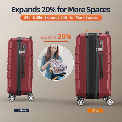 SHOWKOO Luggage Sets Expandable PC+ABS Durable Suitcase Double Wheels TSA Lock Red