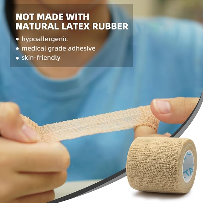 OK TAPE Self Adherent Cohesive Bandages Wrap 24Packs, Non-Woven Self Adhesive Athletic Sports wrap Tape, Vet Wrap Bandages Tape, for Thumb Finger Wrist Ankle (Beige)