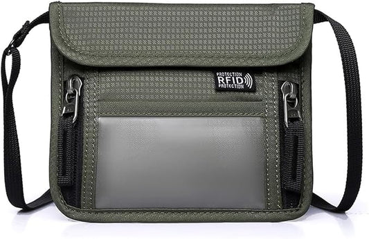 Passport Holder for Travel Pouch Neck Wallet for Traveling Women Men with RFID Blocking Waterproof and Slim Neck Pouch Adjustable Neck Strap (Green)