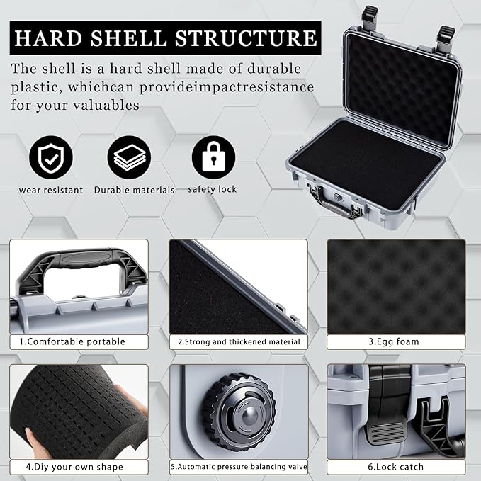 1 Pcs 16.3 x 12.4 x 6.5 Inch Waterproof Hard Case with DIY Customizable Foam Insert Portable Protective Case with Knife for Camera Drones Equipments Tools Test Instruments (Gray)