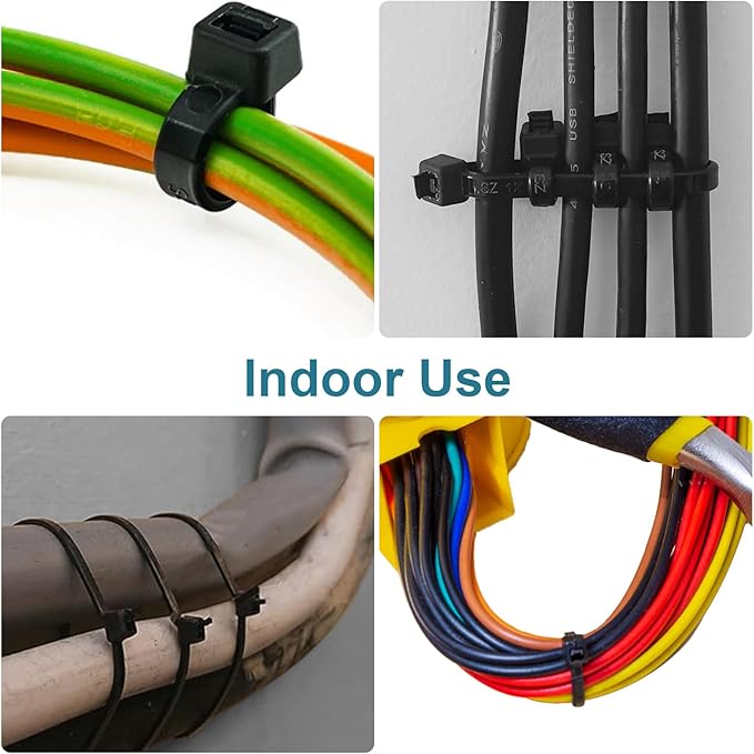 Zip Ties Assorted Sizes 4+6+8+12 inch, 200 Pack, Black Cable Ties, UV Resistant Wire Ties for Indoor and Outdoor Use, LOCKLOCK