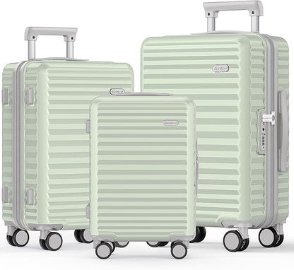 SHOWKOO Luggage Sets 3 Piece Hardside Expandable Suitcase with Double Spinner Wheels Tsa Lock Cyan (20in/24in/28in)