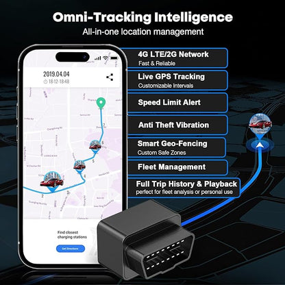 GPS Tracker for Vehicles, 4G LTE, Vehicle Location, Route History, Driving Alerts, Geo-Fence & Accident Notifications for Fleets & Family, OBD GPS Tracker with Phone App- Cancel Anytime ZT-50O