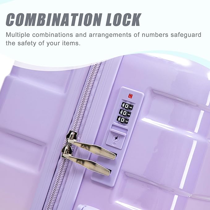 Campfun 3 Piece Luggage Sets, PC Gradient Color Suitcase Set with Double Spinner Wheels, Durable Carry On Luggage with Combination Lock, 20/24/28 inch, Purple+Pink