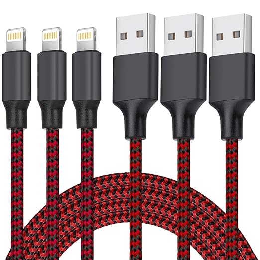 TAKAGI for iPhone Charger, [MFi Certified] Lightning Cable 3PACK 6FT Nylon Braided USB Charging Cable High Speed Transfer Cord Compatible with iPhone 14/13/12/11 Pro Max/XS MAX/XR/XS/X/8/iPad(Red)