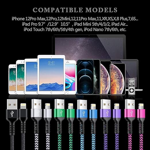 iPhone Charger [6ft 6Pack] Apple Certified Lightning Cable Fast Charging Nylon Braided Phone Charger Cord for iPhone 14 13 12 Pro Max 11 Pro Xr Xs 10 8 Plus 7 6 6s 5c, SE 2022, Data Line Power Wire