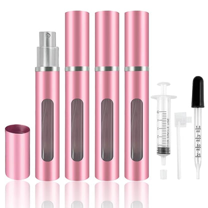 4 Pack Refillable Mini Perfume Atomizer Bottle，Portable Separate Bottles，Travel and Outings Spray Boxes Dispensers 5ml/0.2oz (Pink)