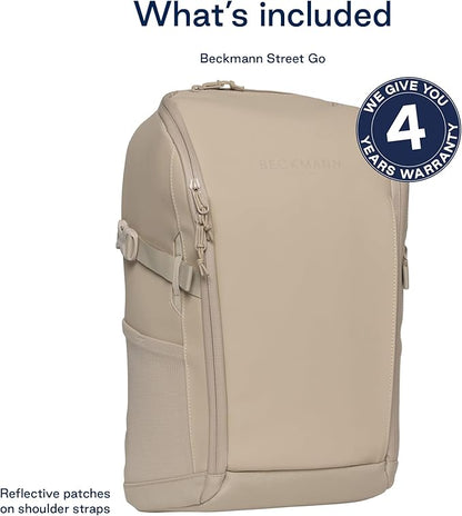 Beckmann STREET GO – Bold & Stylish Ergonomic backpack for Teens & Adults, Versatile & Functional, 26L Capacity expands to 31L - Sustainable & Durable - Water-Resistant, Lightweight. BEIGE