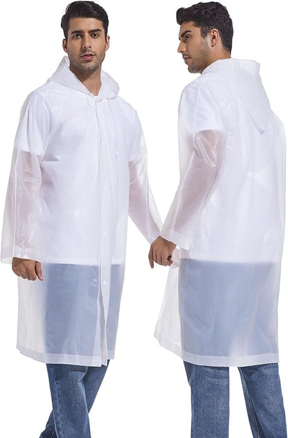 2-Pack Reusable Rain Ponchos for Adults, HOOMBOOM Raincoats Emergency for Women/Men with Drawstring and Sleeves