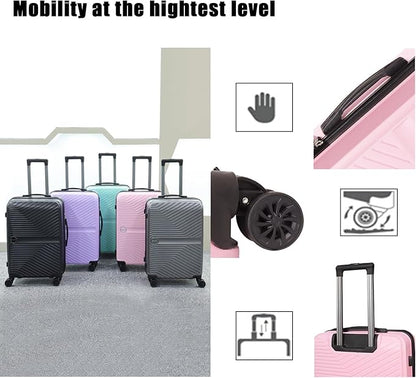 Luggage Set 3 Pieces -Suitcase Set - Carry on Luggage with Wheels - Check-in Luggage - PC + ABS Durable Suitcase Rotating Silent Wheels 3-Piece 20/24/28 Pink