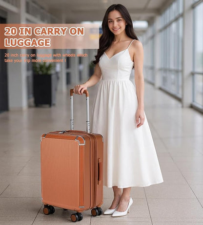 feilario 20in Hardshell Carry-On Luggage Lightweight Spinner Brake Wheels Suitcase with Zipper Closure, Airline Approved, TSA-Accepted Lock & Side Hooks (Brown (zipper closure), 20in)