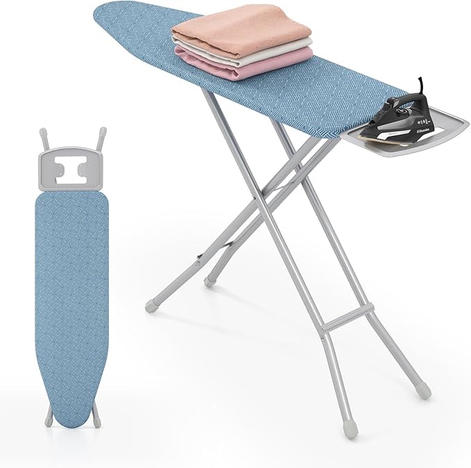 COSTWAY Ironing Board Full Size, 57” x 15” Foldable Iron Stand w/ 7-Level Height Adjustable, Heat-Resistant Ironing Cover, Heavy-Duty Metal Frame, Compact Iron Table for Home, Laundry Room (Blue)