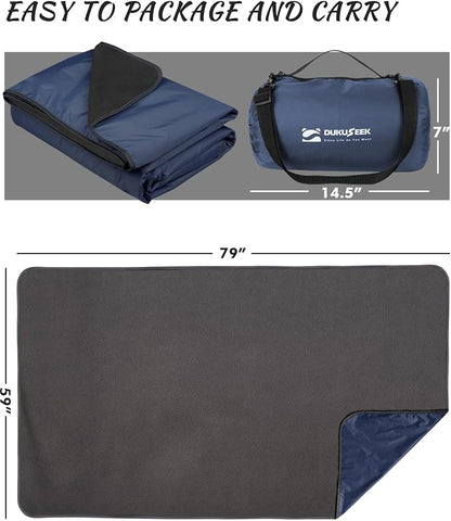 DUKUSEEK Large Waterproof Stadium Blanket for Cold Weather, Soft Warm Fleece Camping Blanket Windproof for Outdoor Sporting Events, Football Games,Navy Blue