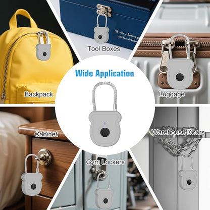 Smart Fingerprint Padlock for Luggage - 20 User Capacity, USB Key & Emergency Code, Keyless Biometric Lock for Gym Locker, Suitcase, Backpack, Toolbox & Handbag (Grey)