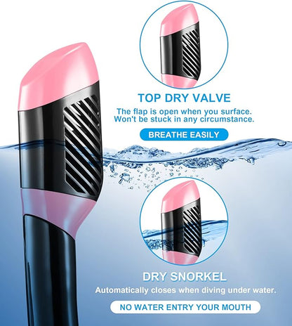 Aegend Snorkeling Gear for Adults Youth Kids, Dry Snorkel Set Panoramic View Enhanced Anti-Leak and Anti-Fog Technology, Adjustable Strap for Snorkeling Scuba Diving Swimming with Mesh Bag
