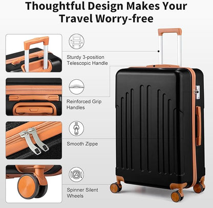 Karl home Luggage Sets 3 Piece, ABS Hardside Suitcase Set with Double Spinner Wheels & TSA Lock for Travel Business, 3-Piece Set (20/24/28), Black & Brown