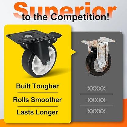 Caster Wheels 4 Inch, Heavy Duty Caster Set of 4, Swivel Castor Wheel with Dual Locking Brakes, Silent Polyurethane (PU) Wheels-Black