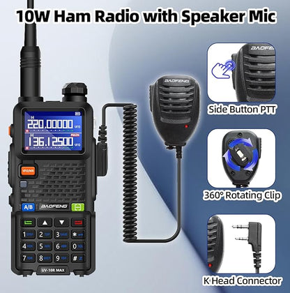 BAOFENG UV-10R MAX Ham Radio Handheld 10W Long Range Tactical NOAA Weather Rechargeable Radios Walkie Talkies with 2500mAh Battery,Type-C Charging for Adults,Survival Gear,Men Birthday Gifts,2 Pack